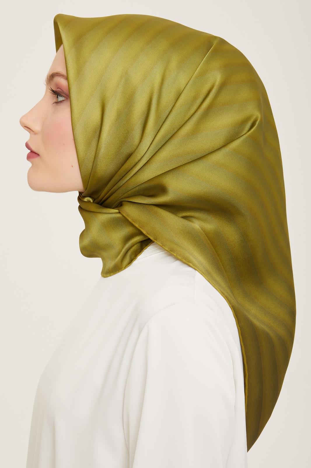 Armine Oil Green Striped Gradient Pattern Sura Silk Scarf 9150-52