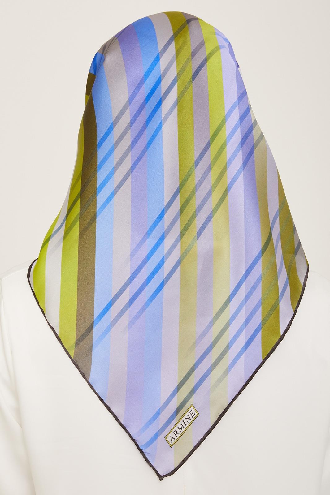 Armine Green-Blue Stripe Pattern Sura Silk Scarf 9107-51