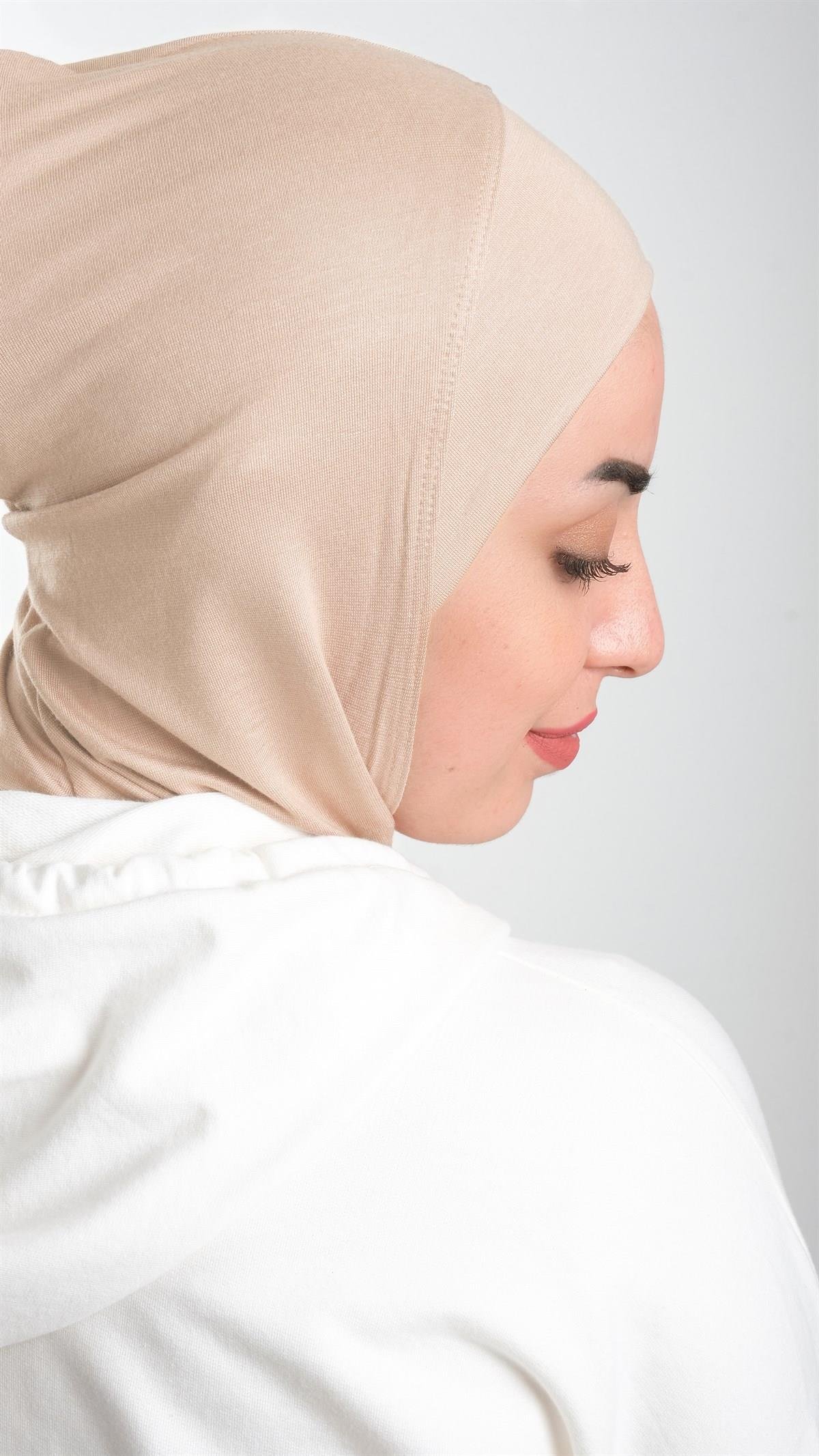 Bej Pratik Hazır Geçmeli Tesettür Bone Sandy Kumaş Lüks Hijab 2115_12