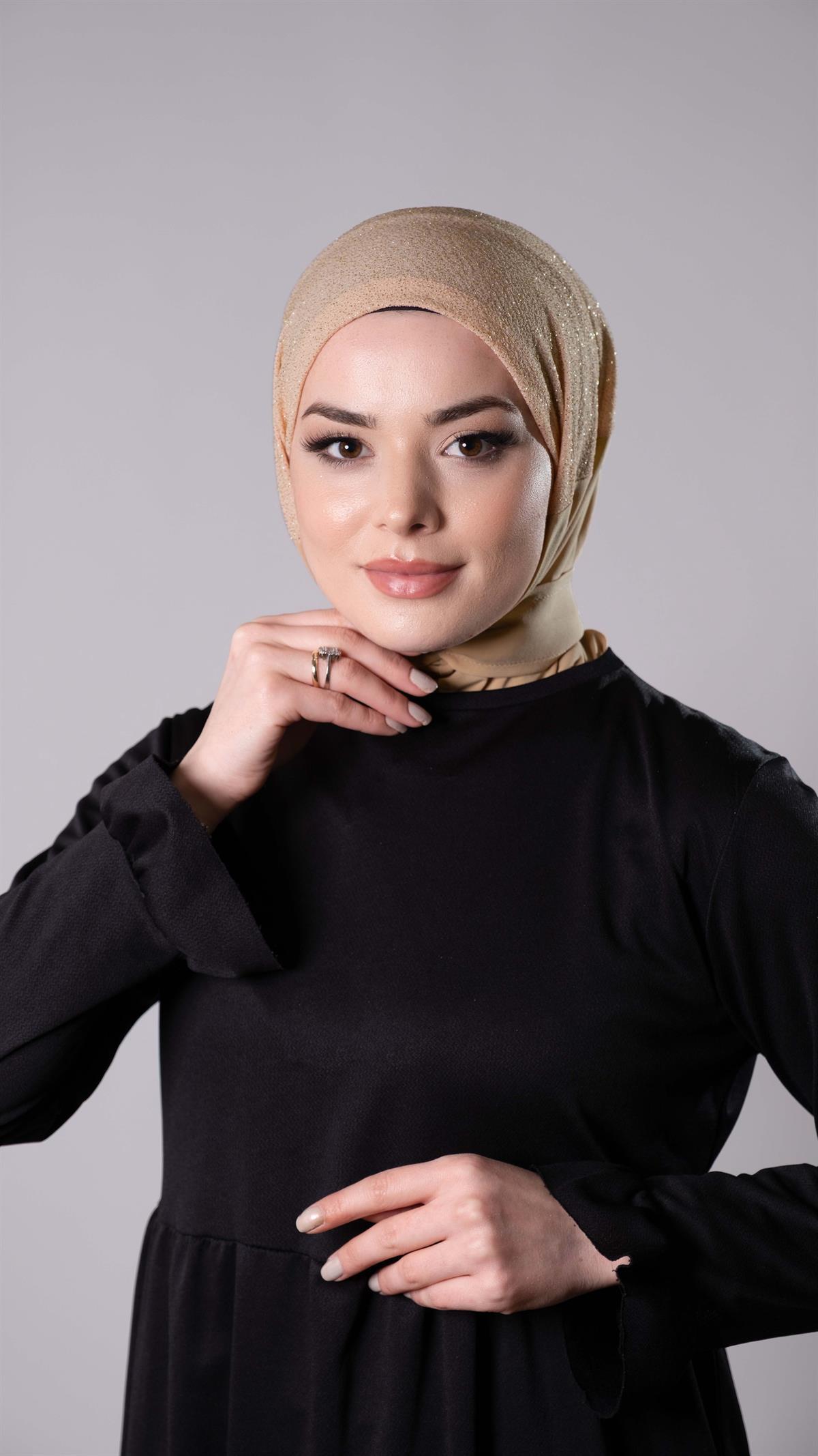 Bej Pratik Hazır Geçmeli Tesettür Eşarp Sandy Kumaş Arkadan Çıtçıtlı 2206_12