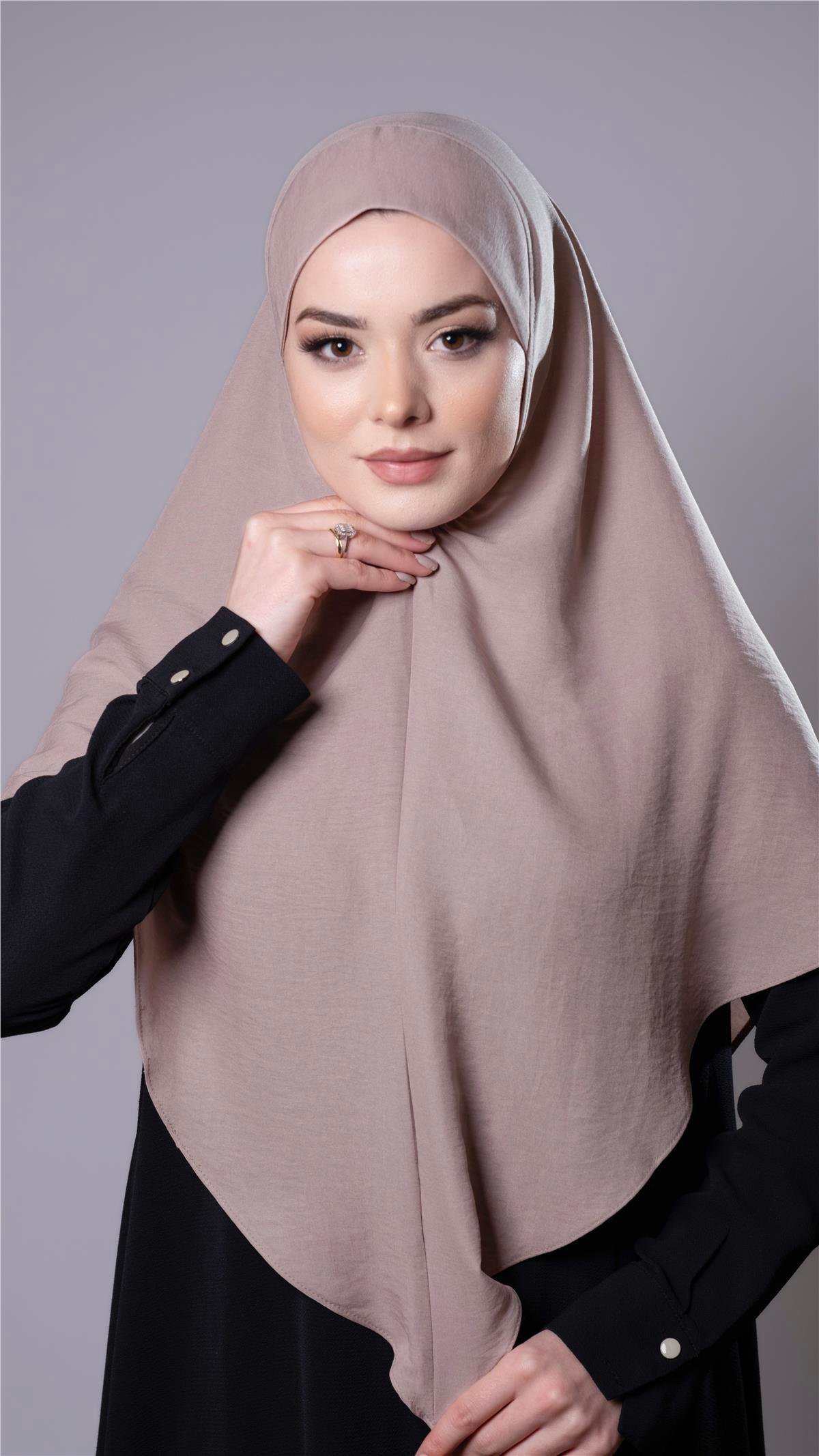 Bej Pratik Hazır Geçmeli Tesettür Eşarp Pamuk Caz Kumaş Düz Hijab 2306_12