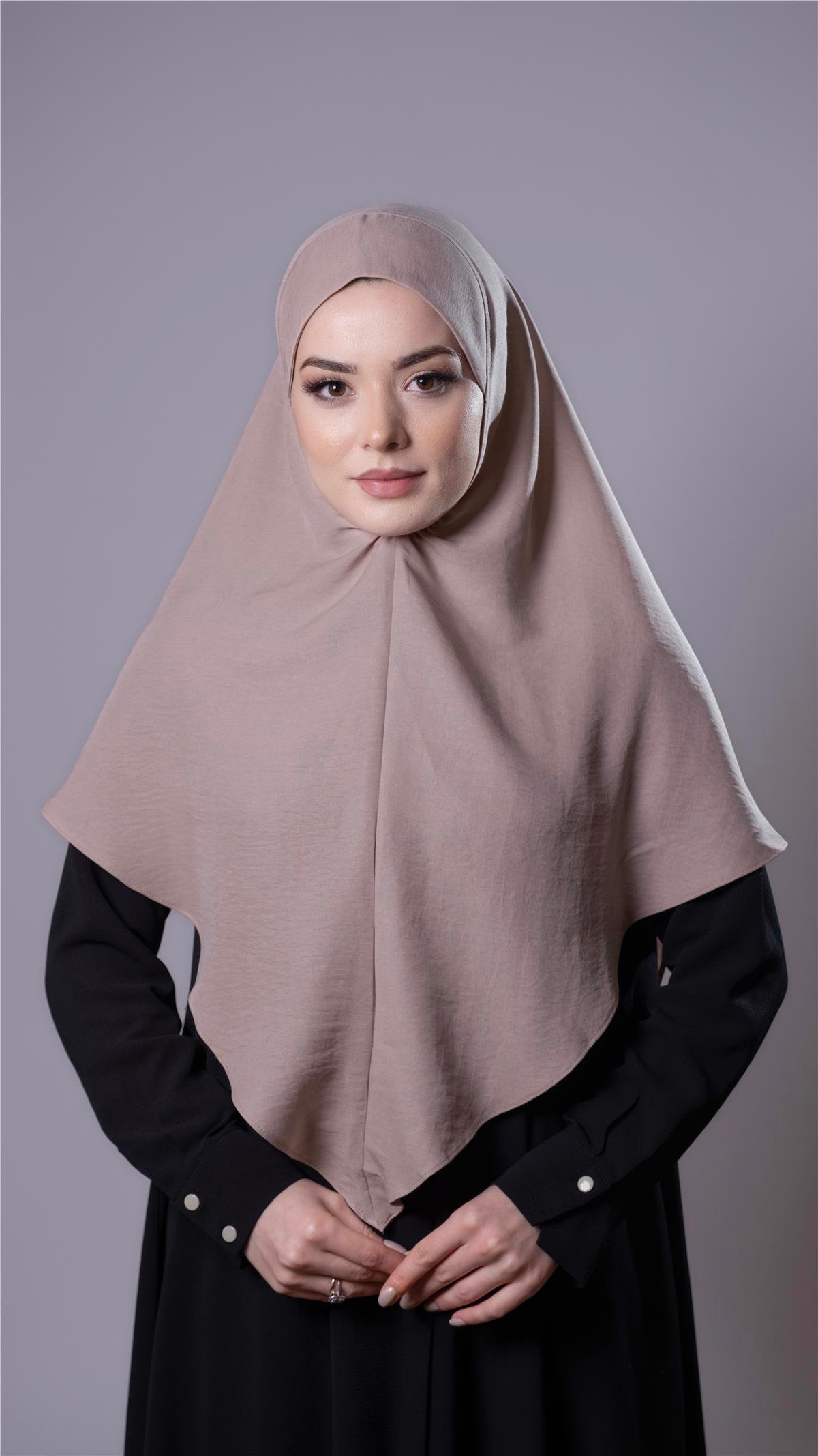 Bej Pratik Hazır Geçmeli Tesettür Eşarp Pamuk Caz Kumaş Düz Hijab 2306_12