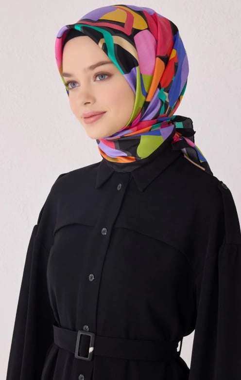 Belli Twill Silk Scarf 4054-07 Black Mixed Pattern