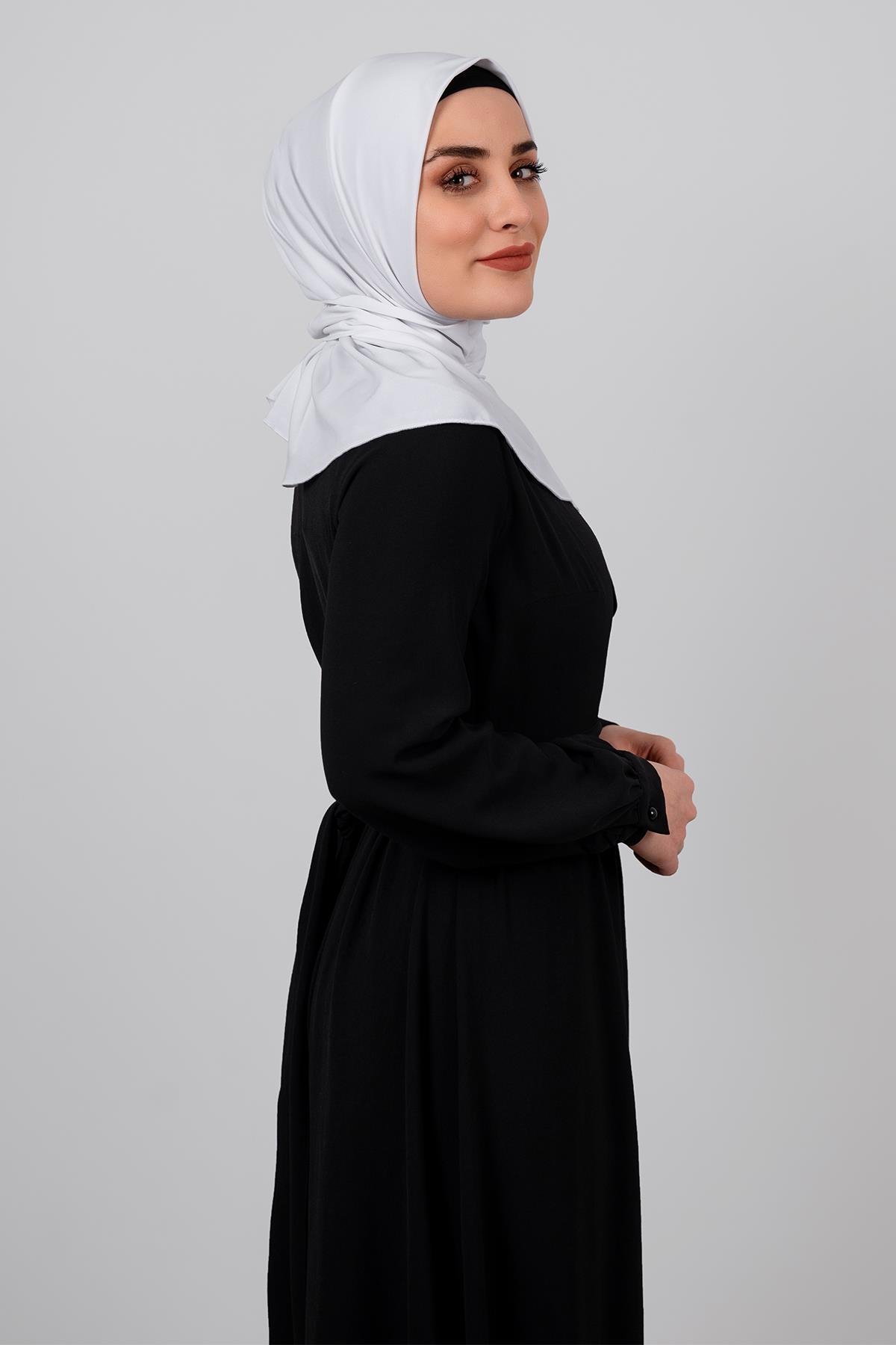 Beyaz Pratik Hazır Geçmeli Tesettür Eşarp Sandy Kumaş Arkadan Çıtçıtlı 2101_42