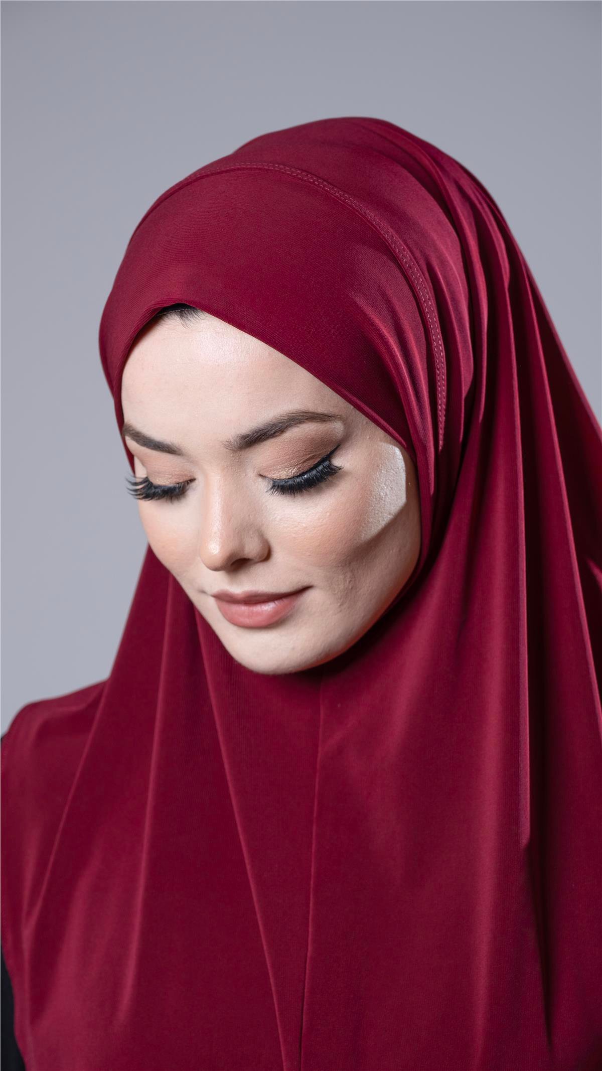 Bordo Pratik Hazır Geçmeli Tesettür Eşarp Sandy Kumaş Düz Hijab 2308_16
