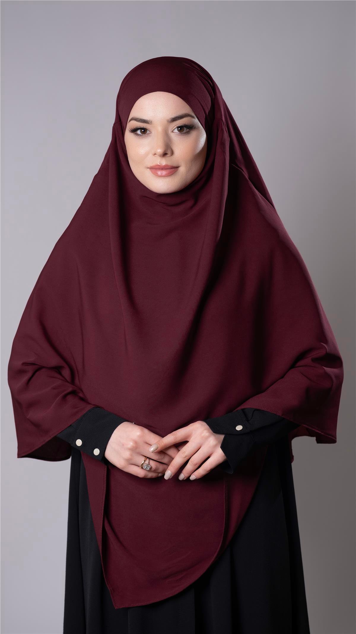 Bordo Pratik Hazır Geçmeli Tesettür Eşarp Medine İpeği Kumaş Arkadan Bağlamalı Çift Katlı Sufle Hijab 2302_16