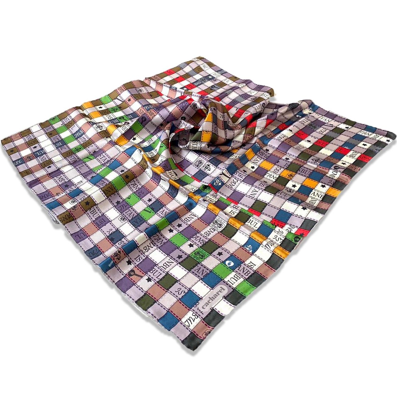 Cacharel Flawless Plaid Pattern Twill Silk Scarf 30008