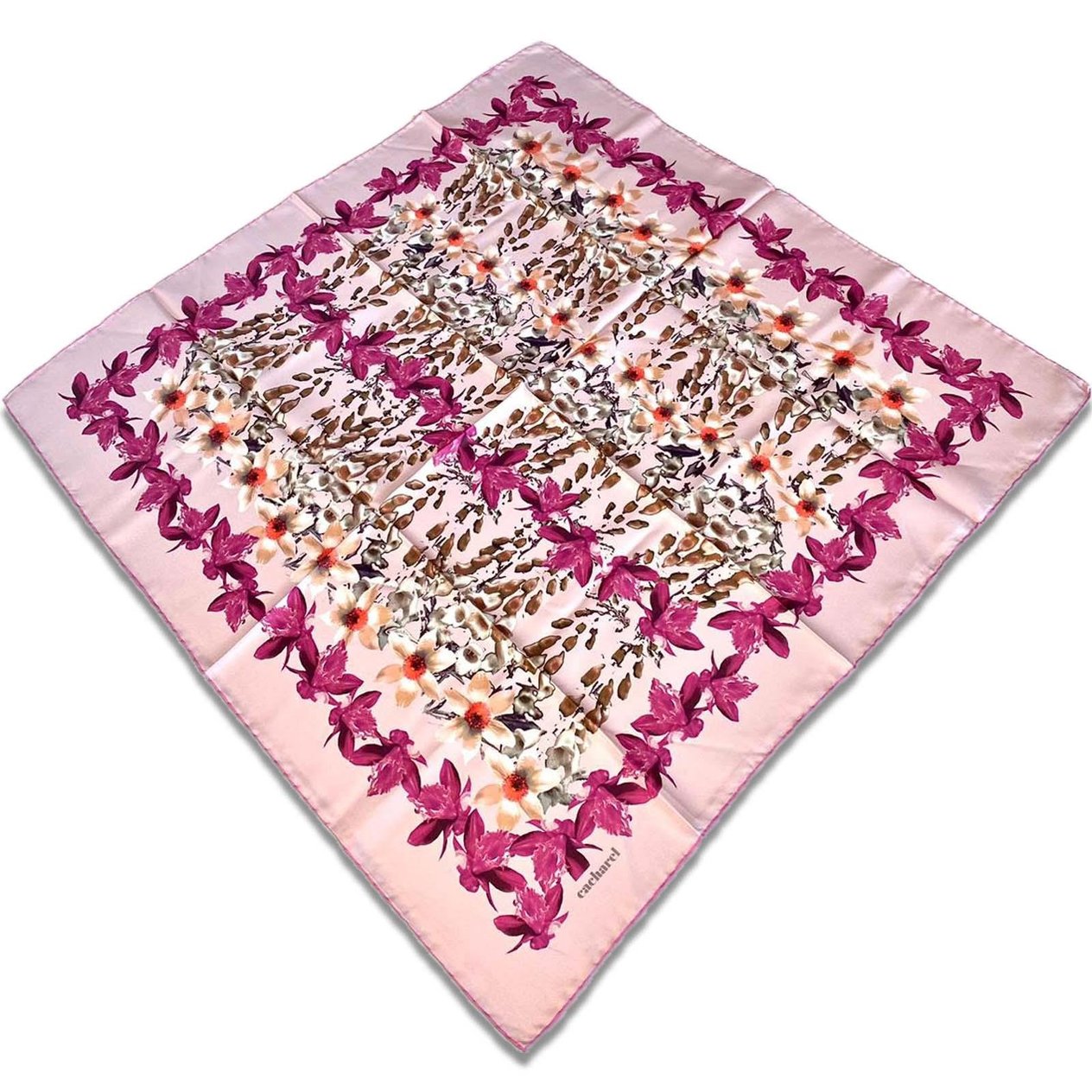 Cacharel Defolu Pembe Karma Çiçek Desen Tivil İpek Eşarp 31895