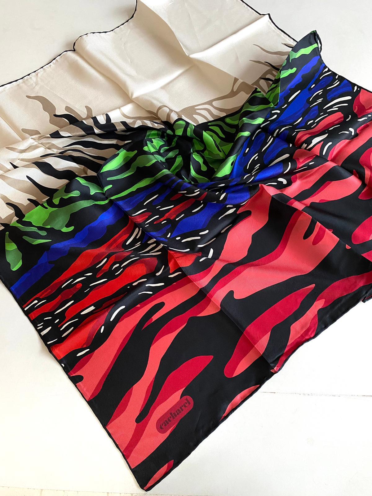 Cacharel Defective Twill Silk Scarf 41808 Red-Coral Mixed Pattern