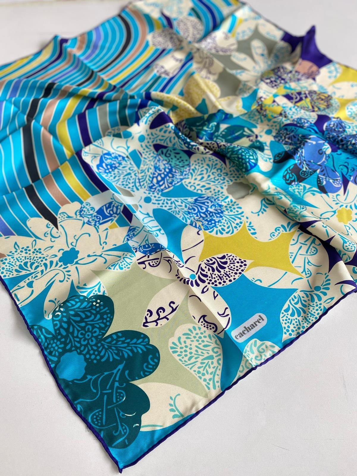 Cacharel Defective Twill Silk Scarf 46652 Purple Mixed Pattern Cacharel Defective Twill Silk Scarf 46652 Purple Mixed Pattern