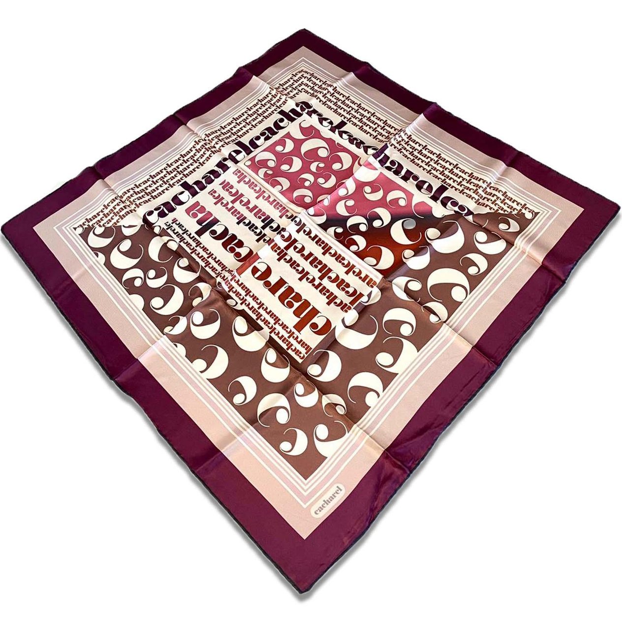 Cacharel Plum Brown Mixed Pattern Twill Silk Scarf 8387313-913