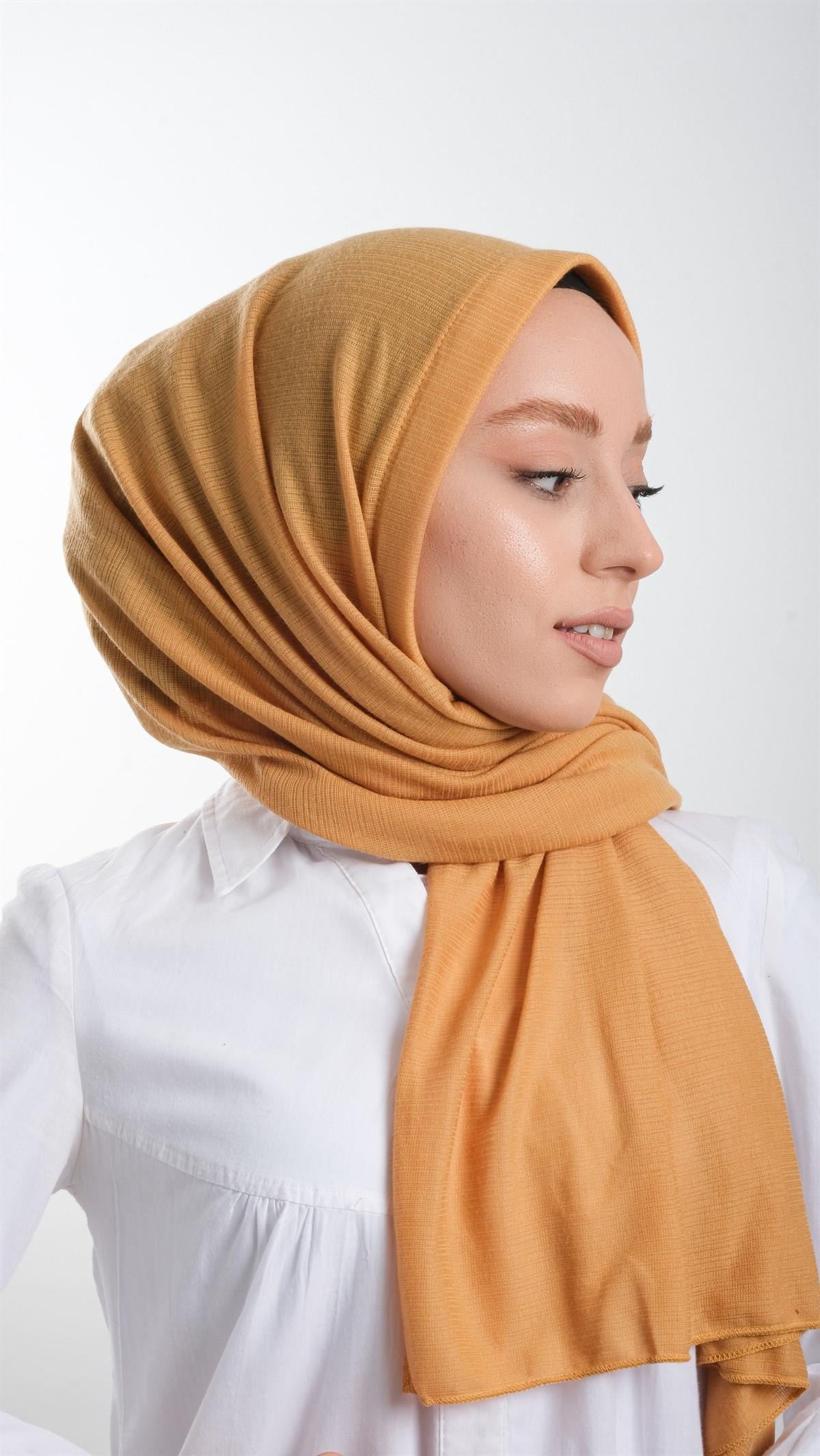 Gold Pratik Hazır Geçmeli Tesettür Şal Örme Kumaş Sade 2118_03