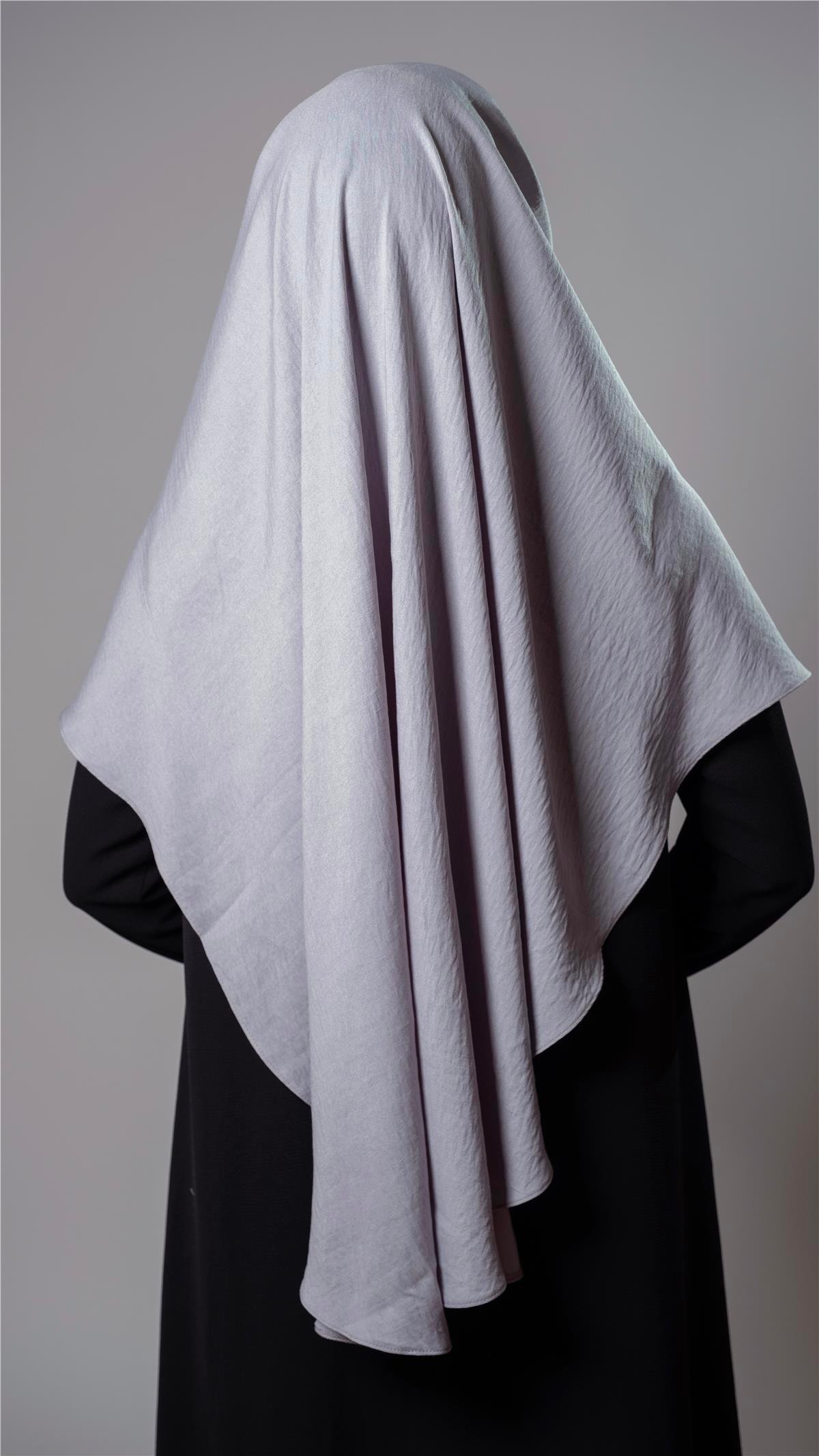 Gri Pratik Hazır Geçmeli Tesettür Eşarp Pamuk Caz Kumaş Düz Hijab 2306_15