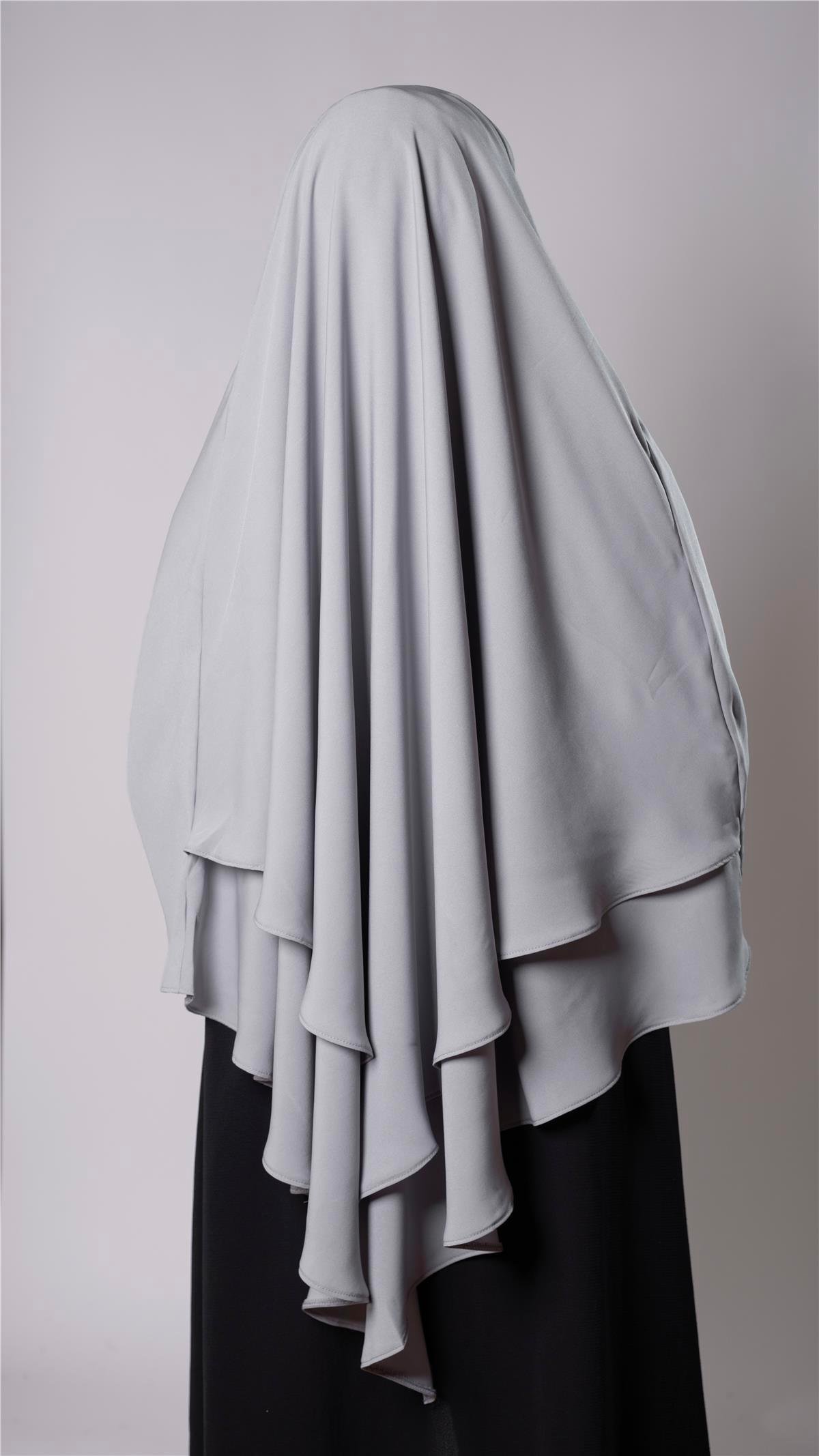 Gri Pratik Hazır Geçmeli Tesettür Eşarp Medine İpeği Kumaş Arkadan Bağlamalı Çift Katlı Sufle Hijab 2302_15