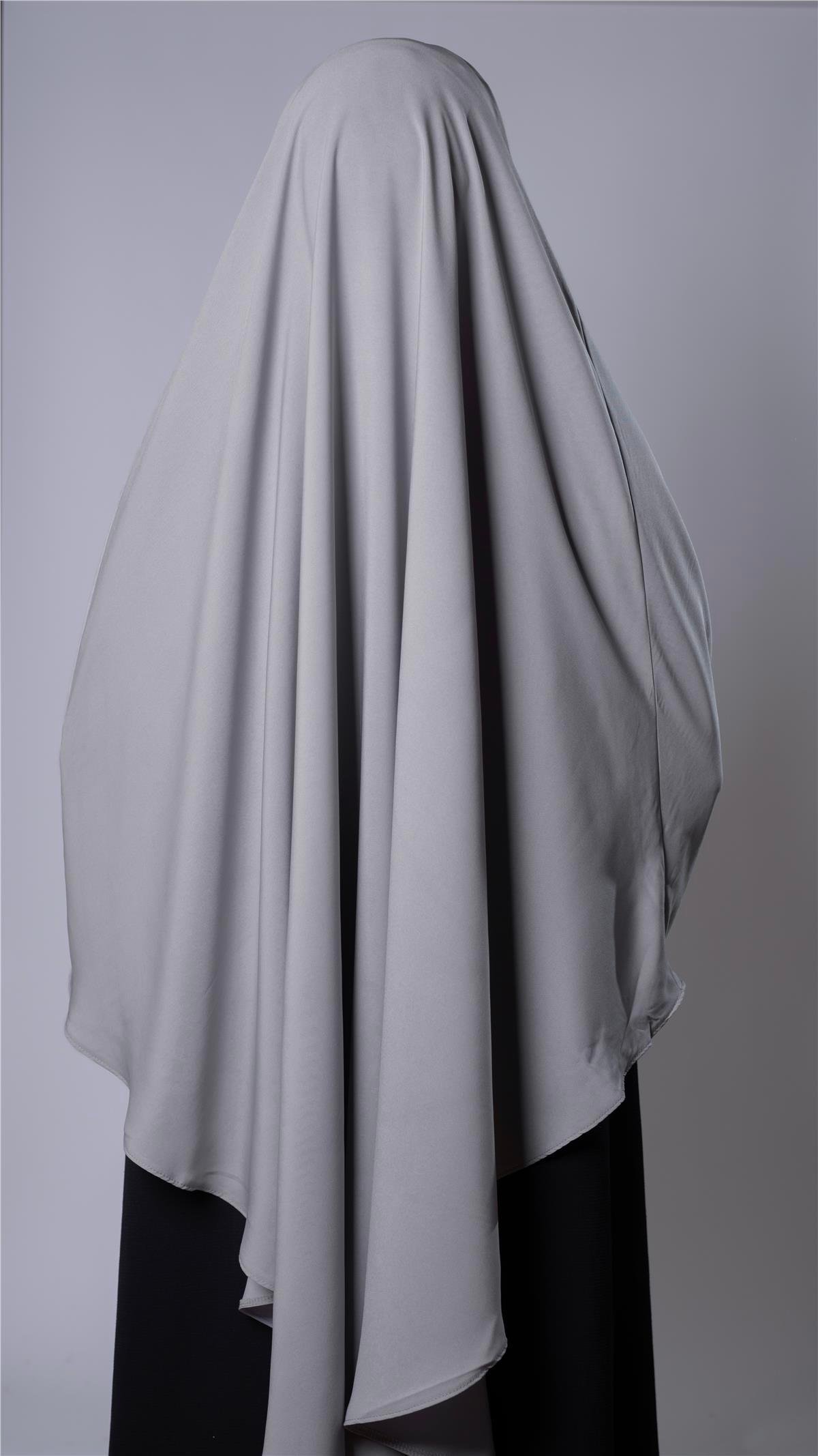 Gri Pratik Hazır Geçmeli Tesettür Eşarp Medine İpeği Kumaş Arkadan Bağlamalı Sufle Hijab 2301_15