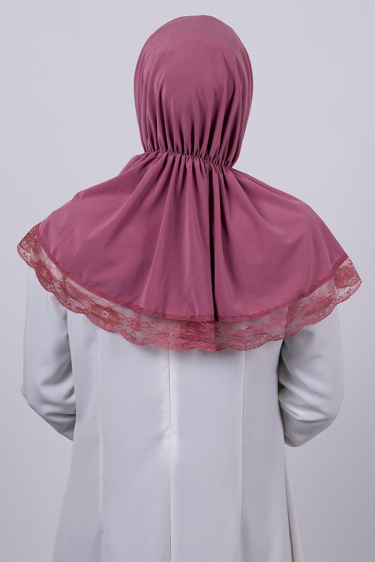 Gül Kurusu Pratik Hazır Geçmeli Tesettür Eşarp Viskon Kumaş Çıtçıtlı Dantelli 2105_18