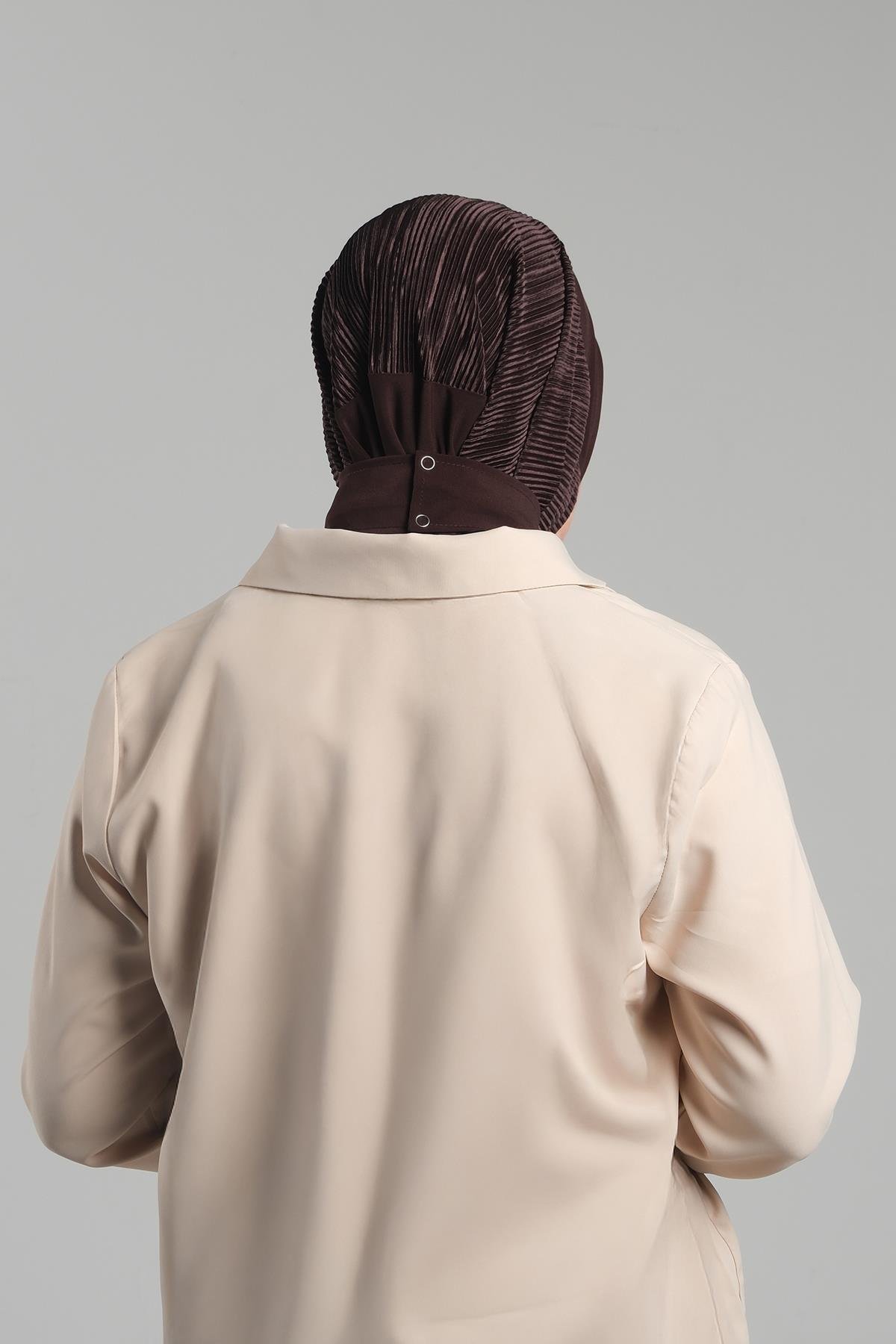 Kahve Pratik Hazır Geçmeli Tesettür Eşarp Sandy Arkadan Çıtçıtlı Piliseli Hijab 2406_14