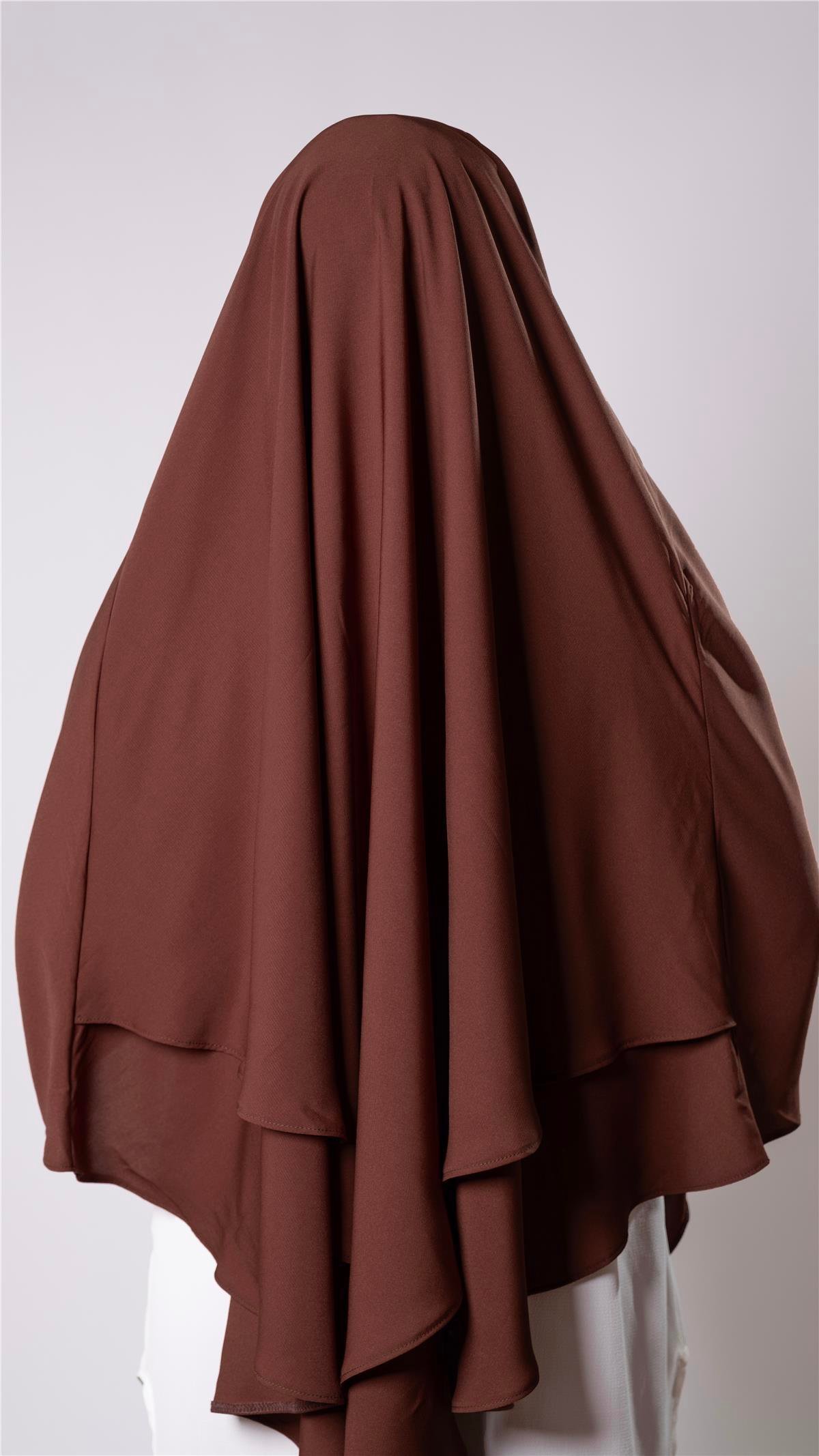Kahverengi Pratik Hazır Geçmeli Tesettür Eşarp Medine İpeği Bağcıklı Çift Katlı Sufle Hijab 2302_14