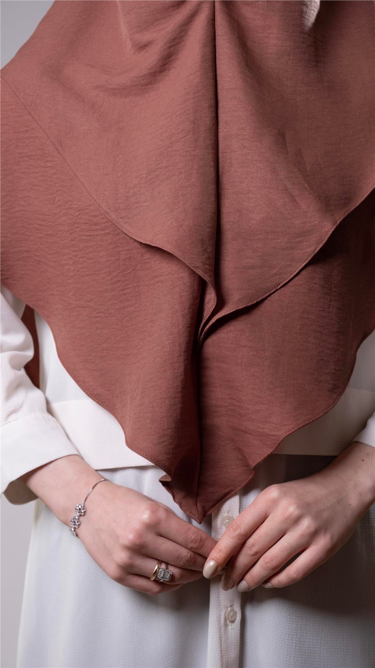 Kiremit Pratik Hazır Geçmeli Tesettür Eşarp Pamuk Caz Kumaş Çift Katlı Düz Hijab 2303_05