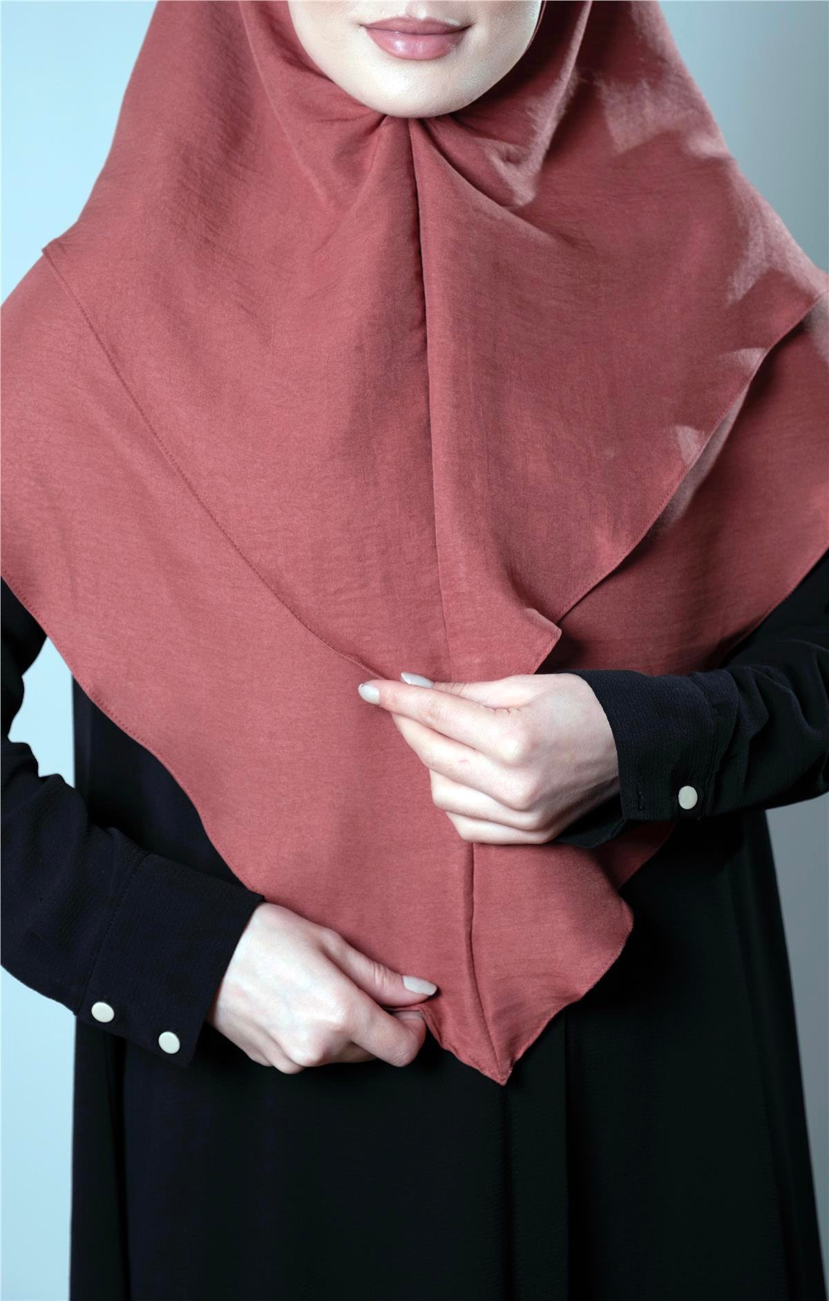 Kiremit Pratik Hazır Geçmeli Tesettür Eşarp Pamuk Caz Kumaş Çift Katlı Çapraz Hijab 2304_05