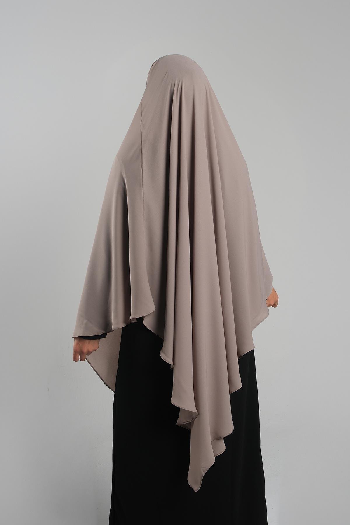 Koyu Bej Pratik Hazır Geçmeli Tesettür Eşarp Krep Bağcıklı Sufle Hijab 2313_44