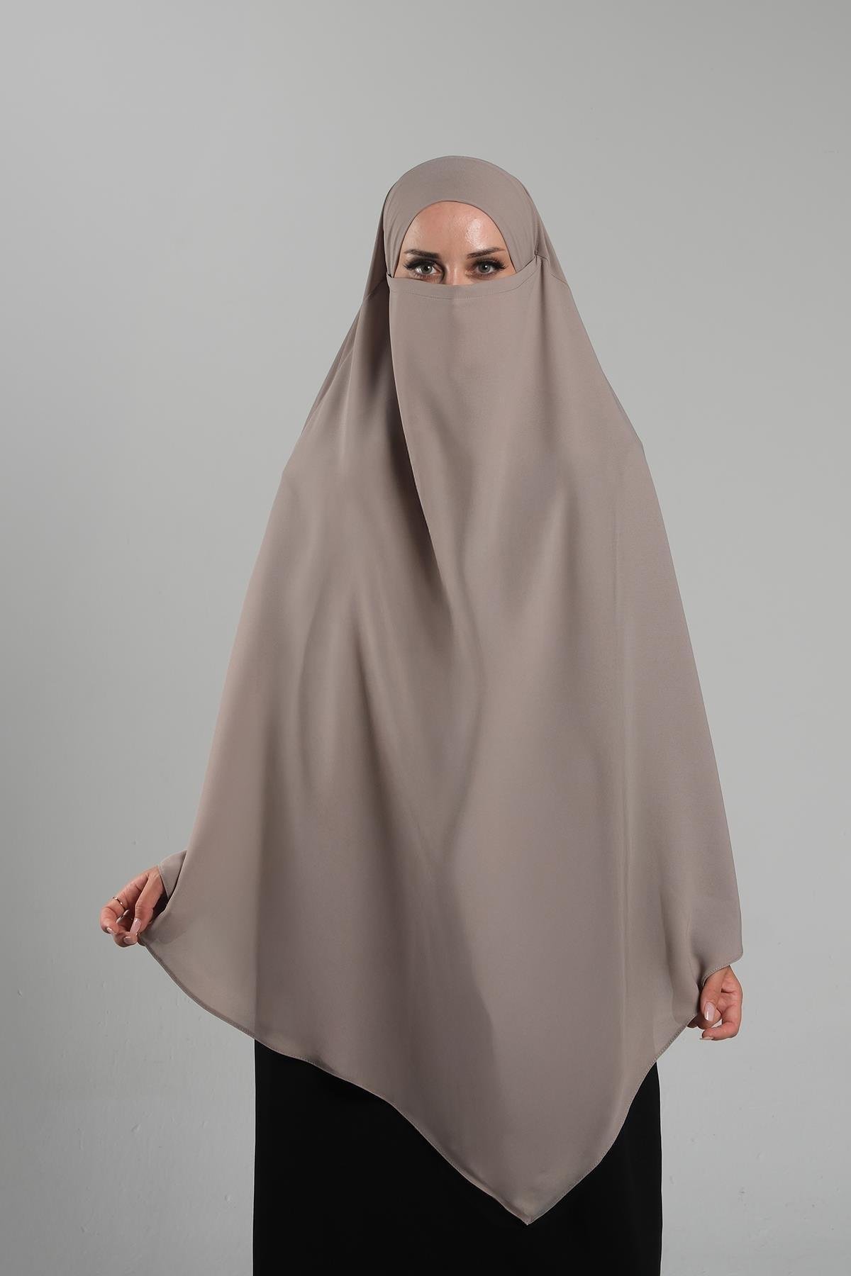 Koyu Bej Pratik Hazır Geçmeli Tesettür Eşarp Krep Bağcıklı Çift Katlı Sufle Hijab 2314_44