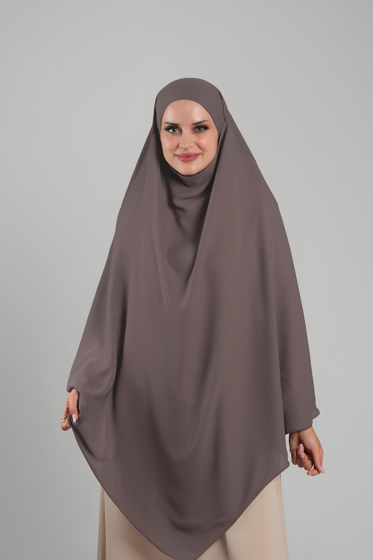 Koyu Vizon Pratik Hazır Geçmeli Tesettür Eşarp Krep Bağcıklı Sufle Hijab 2313_38