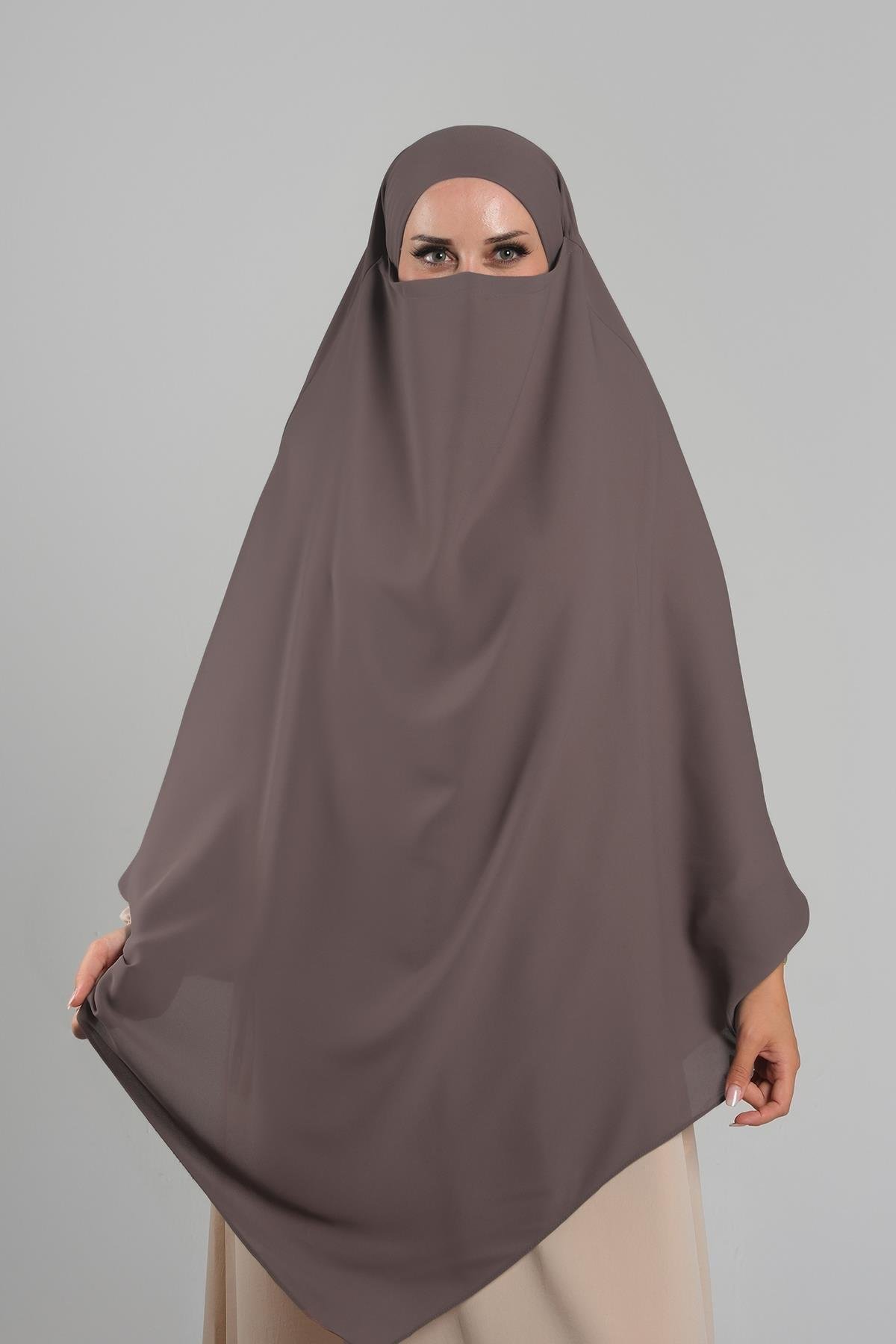 Koyu Vizon Pratik Hazır Geçmeli Tesettür Eşarp Krep Bağcıklı Sufle Hijab 2313_38