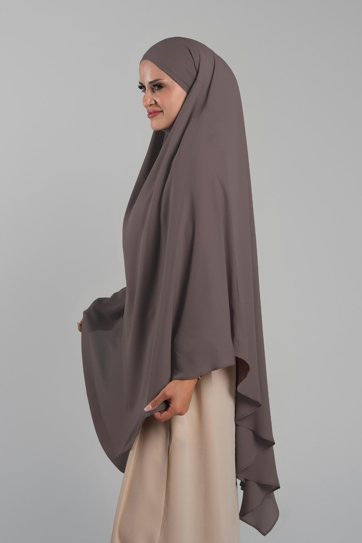 Koyu Vizon Pratik Hazır Geçmeli Tesettür Eşarp Krep Bağcıklı Sufle Hijab 2313_38