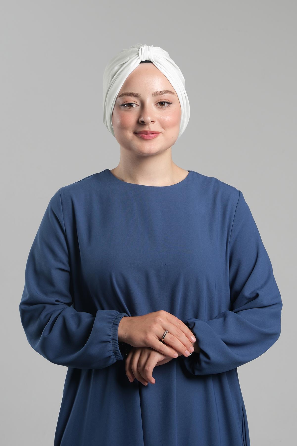 Krem Pratik Hazır Geçmeli Tesettür Bone Sandy Pileli Salaş 2121_40