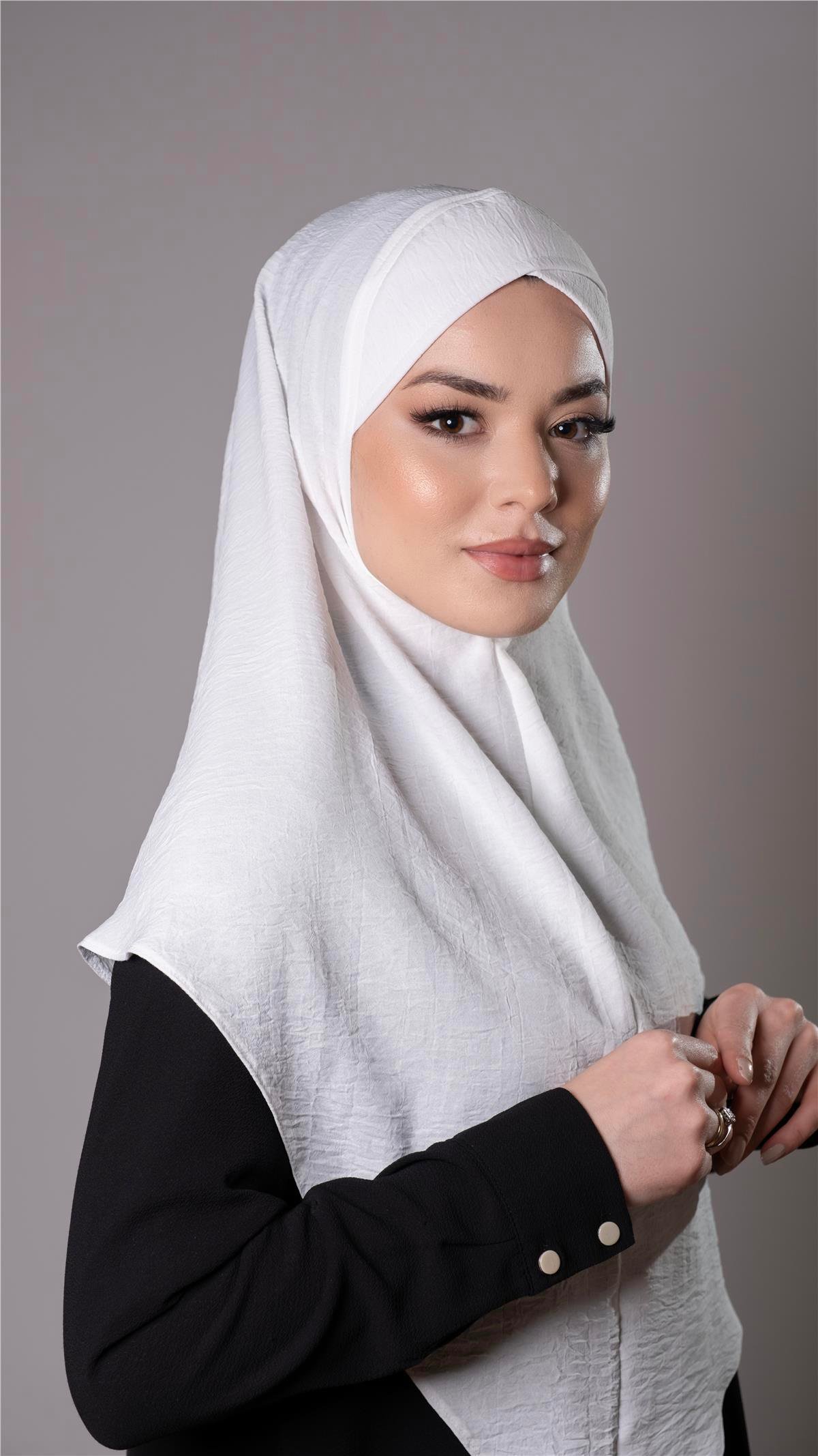 Krem Pratik Hazır Geçmeli Tesettür Eşarp Aerobin Kumaş  Çapraz Hijab 2307_40