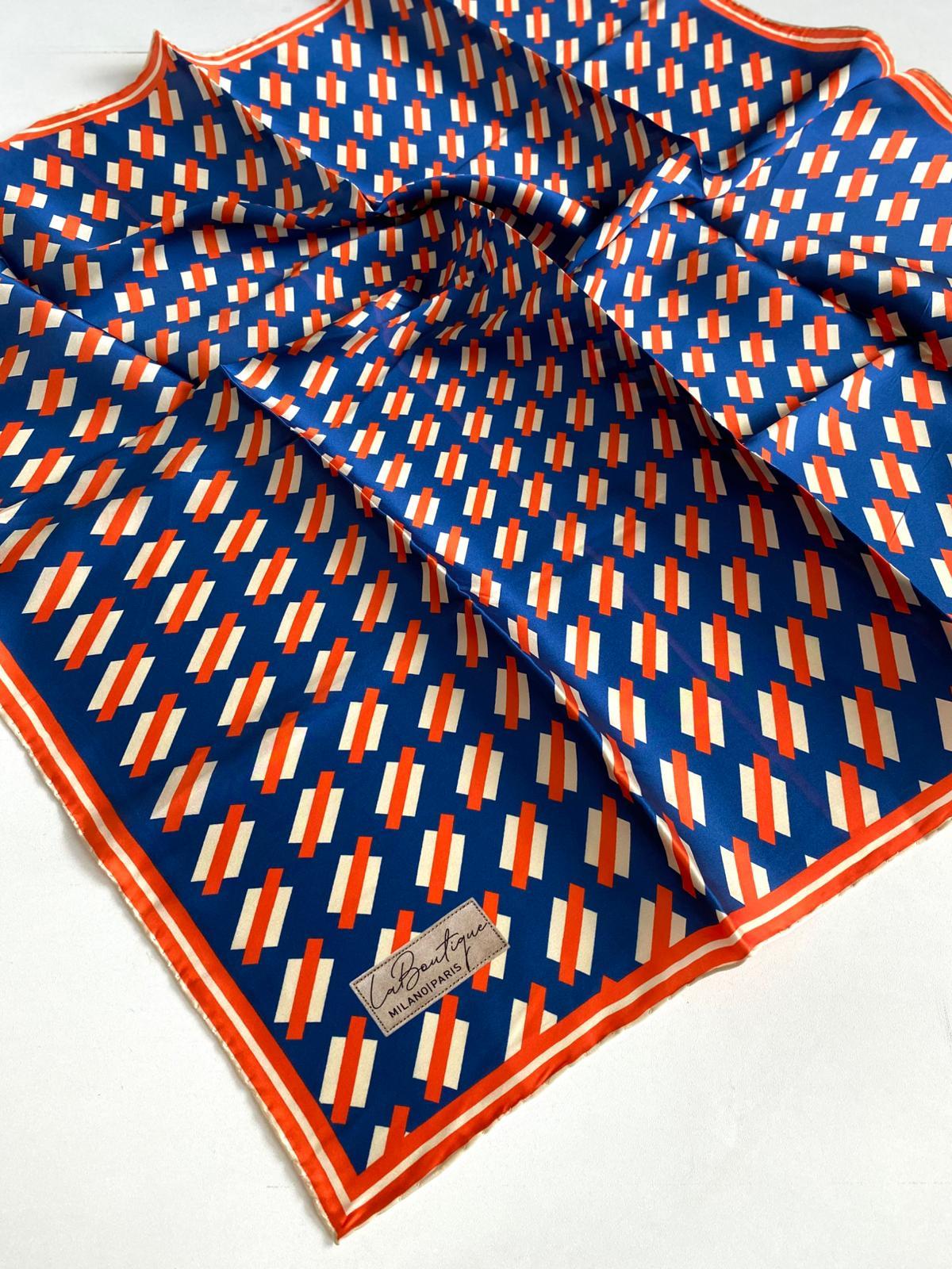 La Boutique Defolu Sura İpek Eşarp 48592 Mavi Karışık Desen