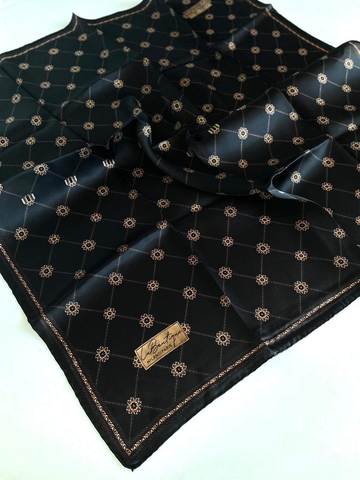 La Boutique Defolu Sura İpek Eşarp 48636 Siyah Karışık Desen
