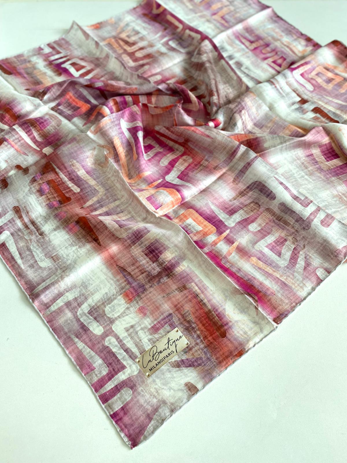 La Boutique Defolu Tivil İpek Eşarp 48596 Pembe Karışık Desen