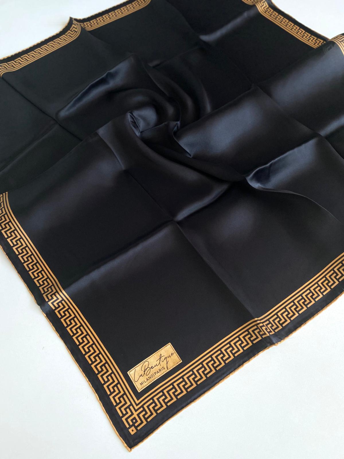 La Boutique Sura Saf İpek Eşarp 49178 Siyah Karışık Desen