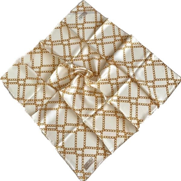 La Boutique Twill Silk Scarf 1807-03-33002 Cream Gold Mixed Pattern