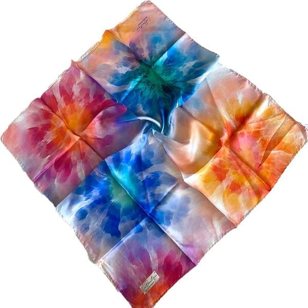 La Boutique Twill Silk Scarf 1841-01-35558 Pink Mixed Pattern