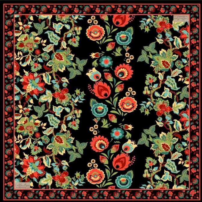 La Boutique Tivil Saf İpek Eşarp  240004-49013 Siyah Desen