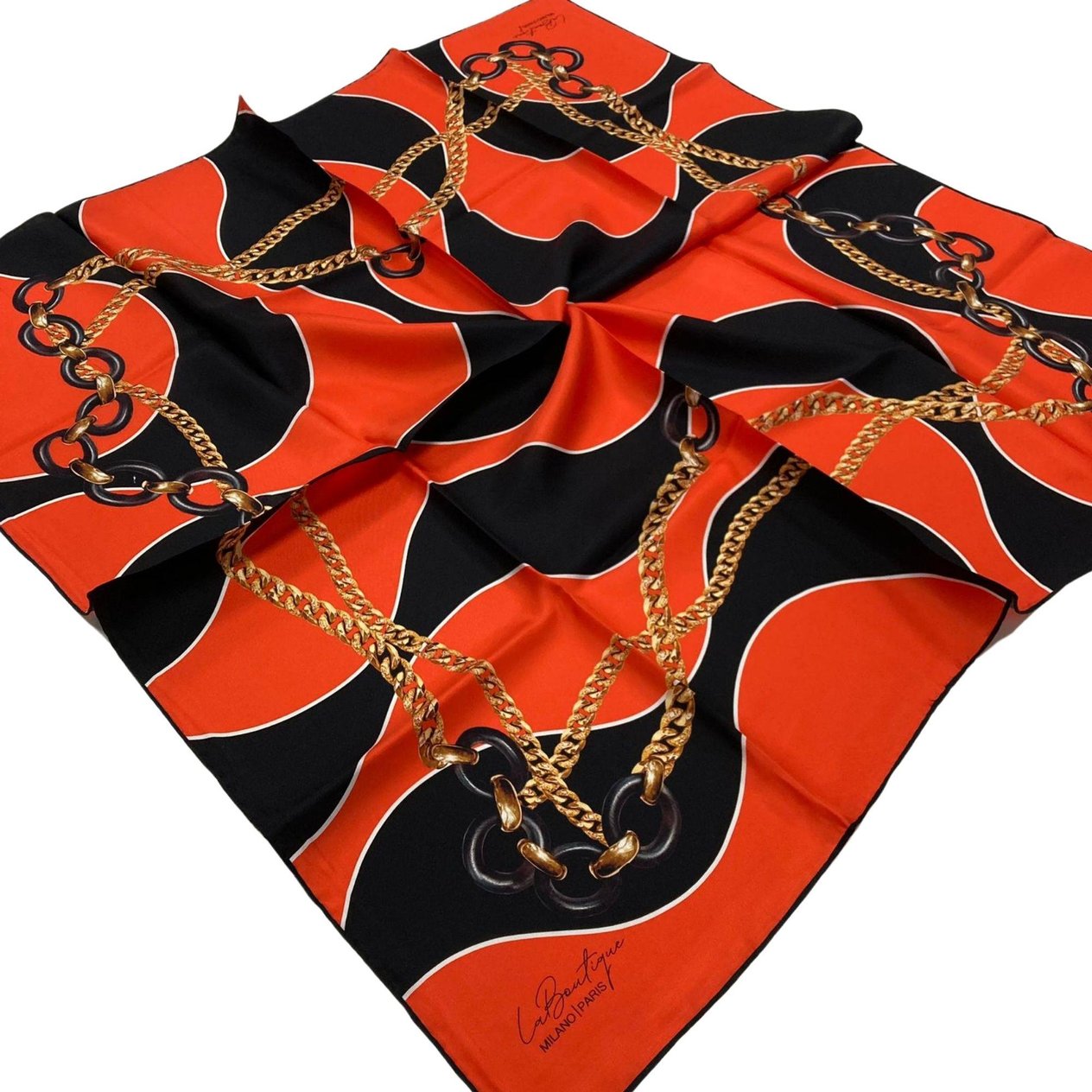 La Boutique Turuncu Desenli Sura İpek Eşarp 1651-06