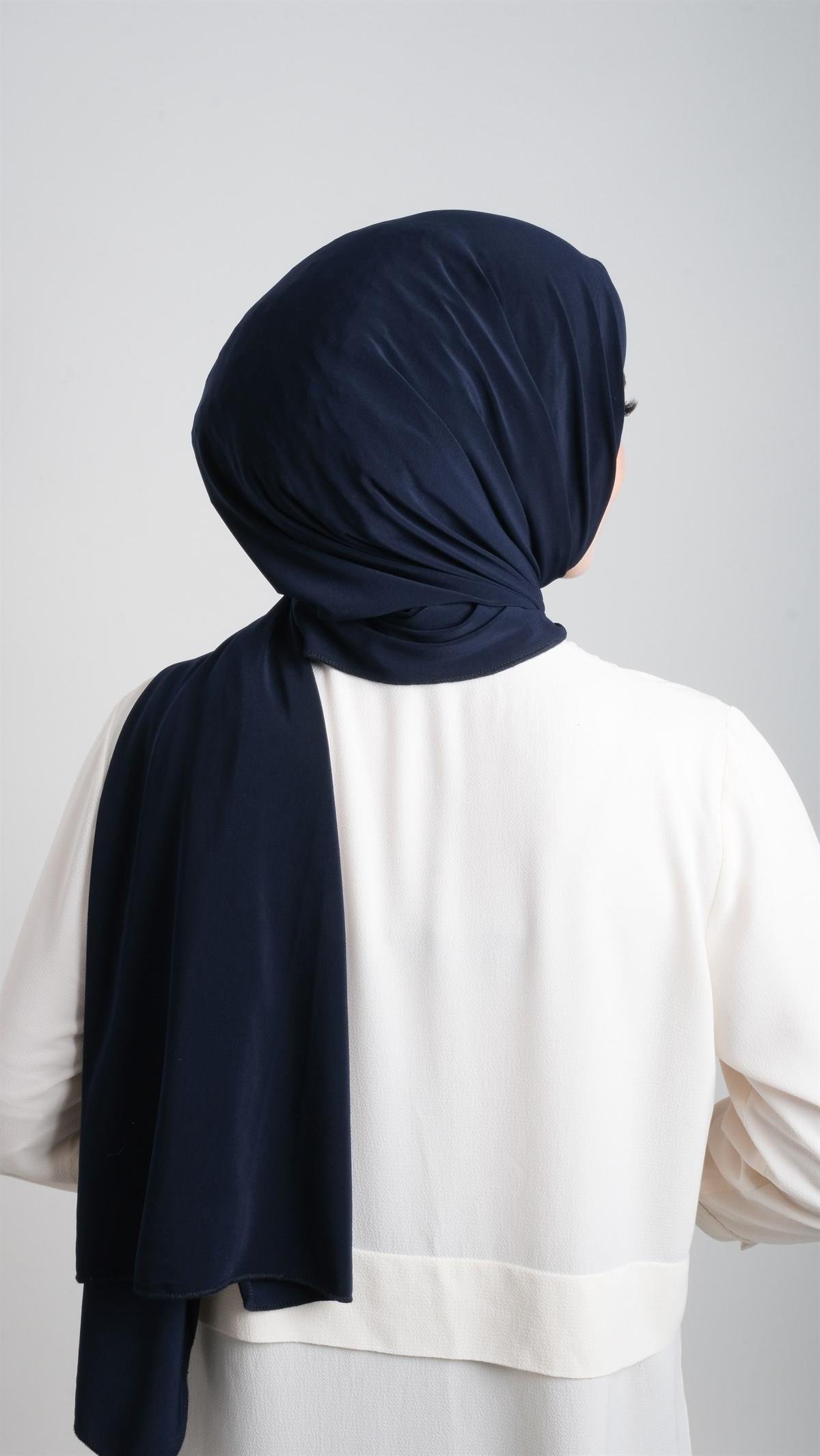 Lacivert Pratik Hazır Geçmeli Eşarp Sandy Kumaş Sade 1817_02