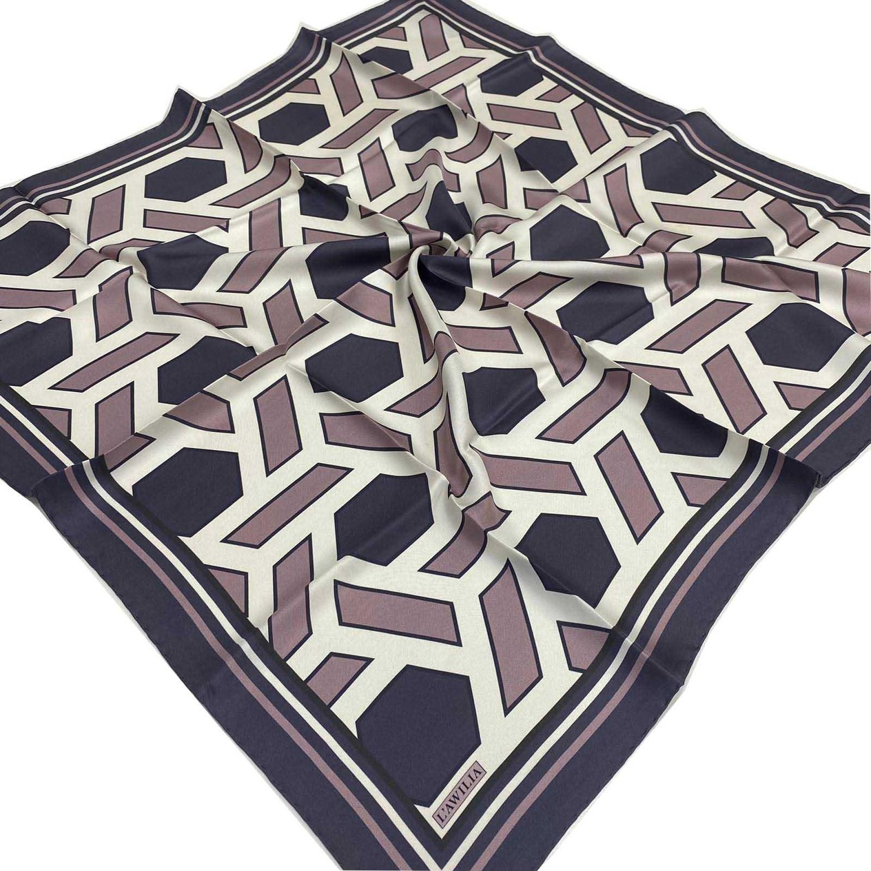 L'awilia Matte Purple Dusty Rose Geometric Pattern Twill Silk Scarf 29027-43