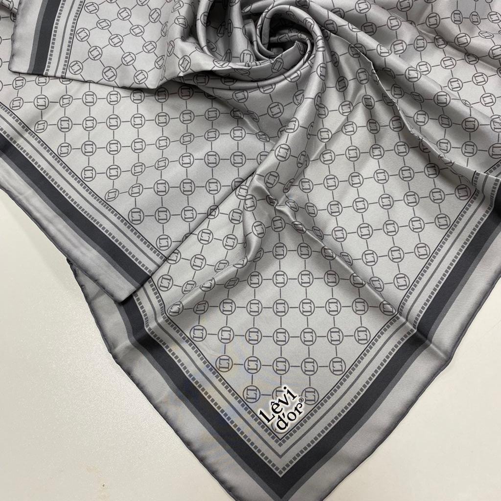 Levidor Gümüş Monogram Desenli Tivil İpek Eşarp 27642-07