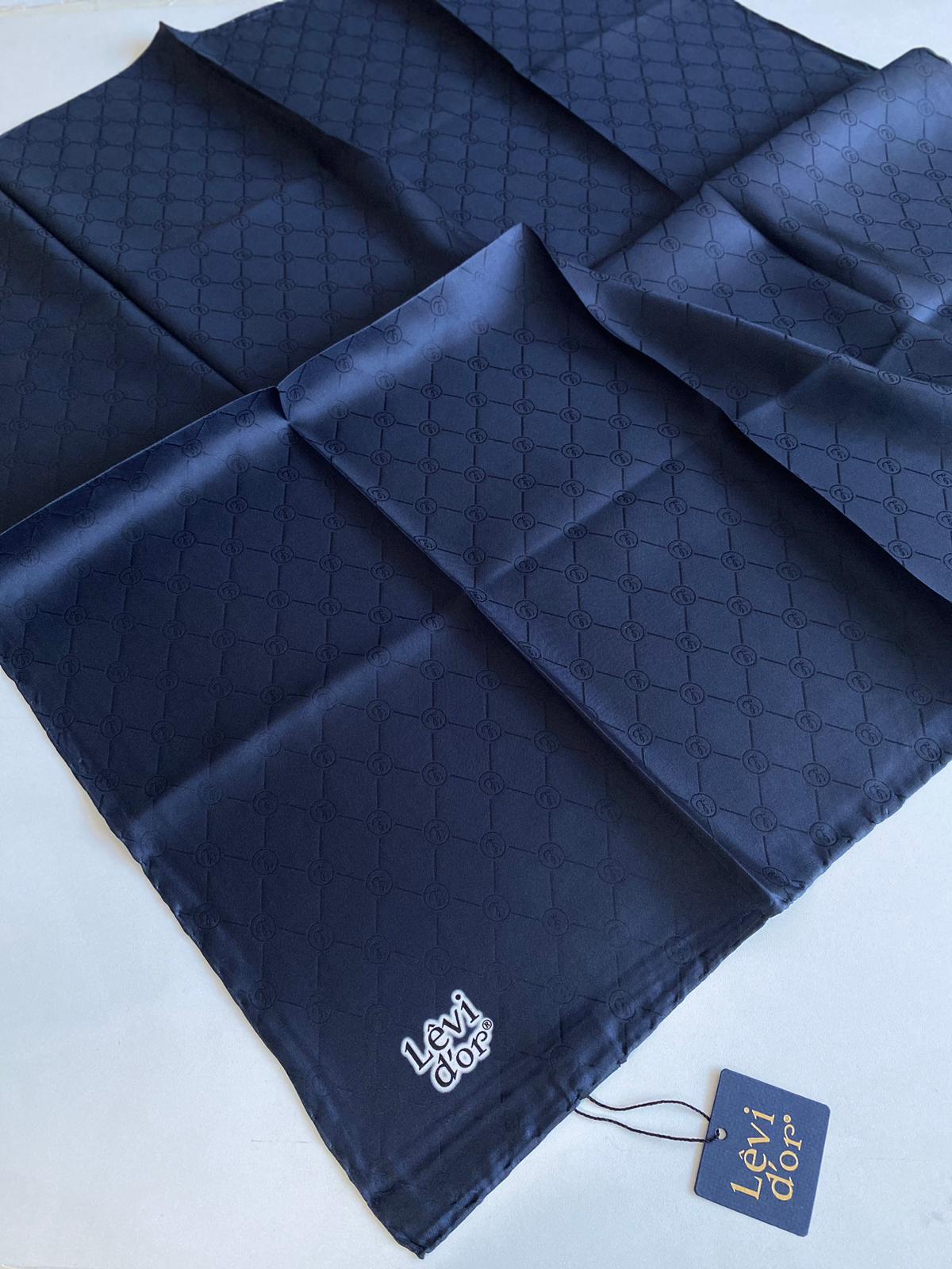 Levidor Silk Twill Scarf 4122-05 Navy Blue Monogram Pattern