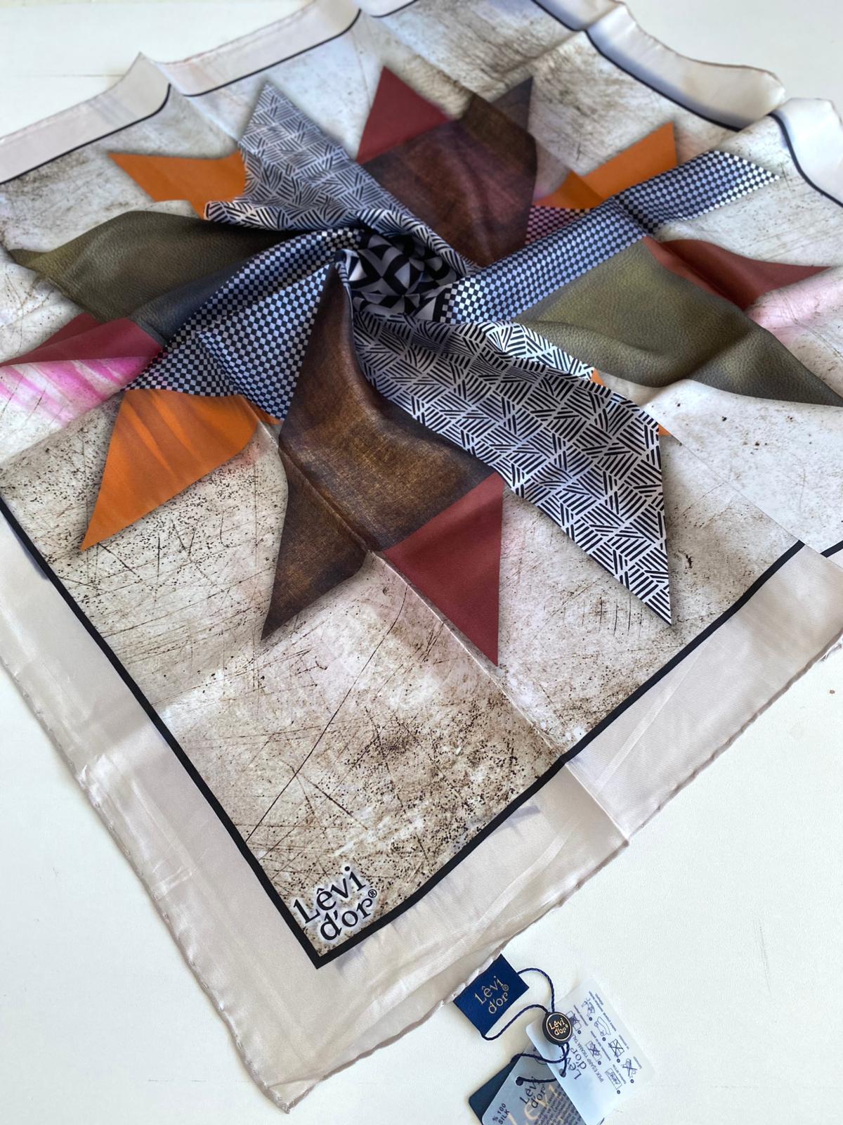 Levidor Silk Twill Scarf 46863 Stone Color Mixed Pattern