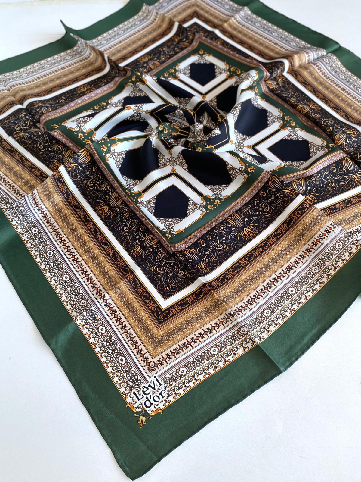 Levidor Twill Silk Scarf 46884 Green Mixed Pattern