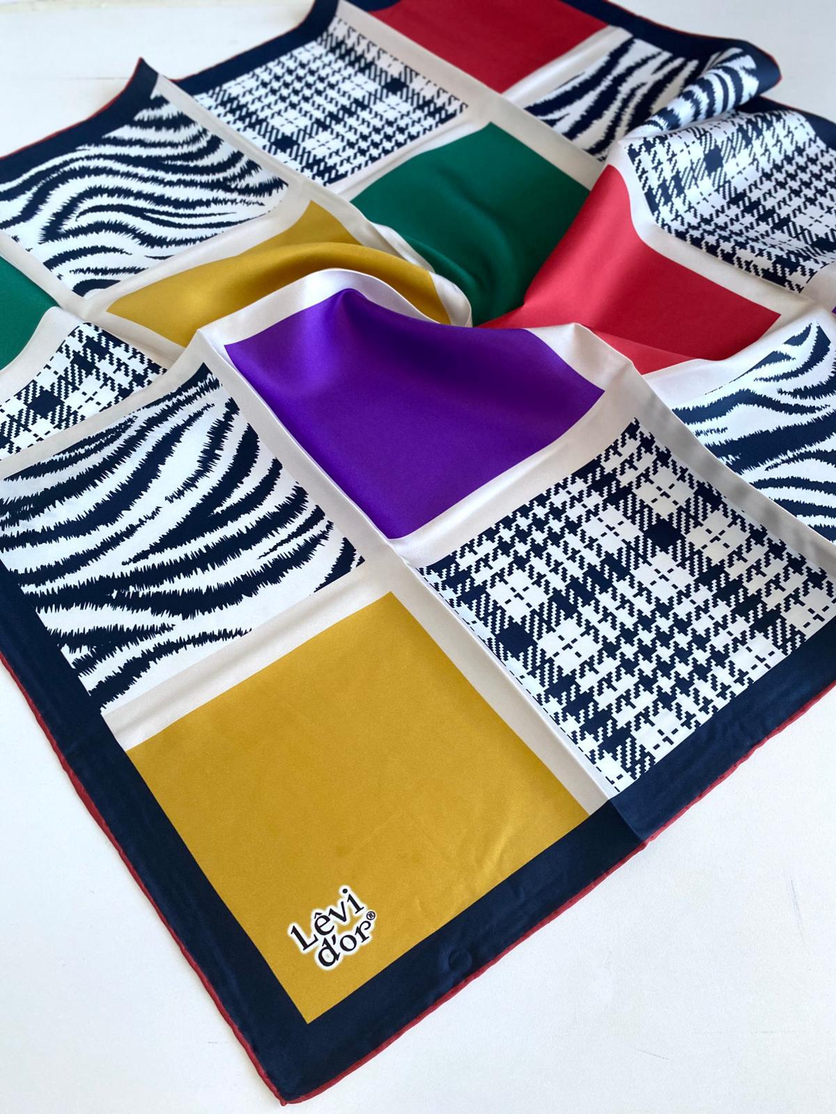 Levidor Twill Silk Scarf 46894 Purple Mixed Pattern
