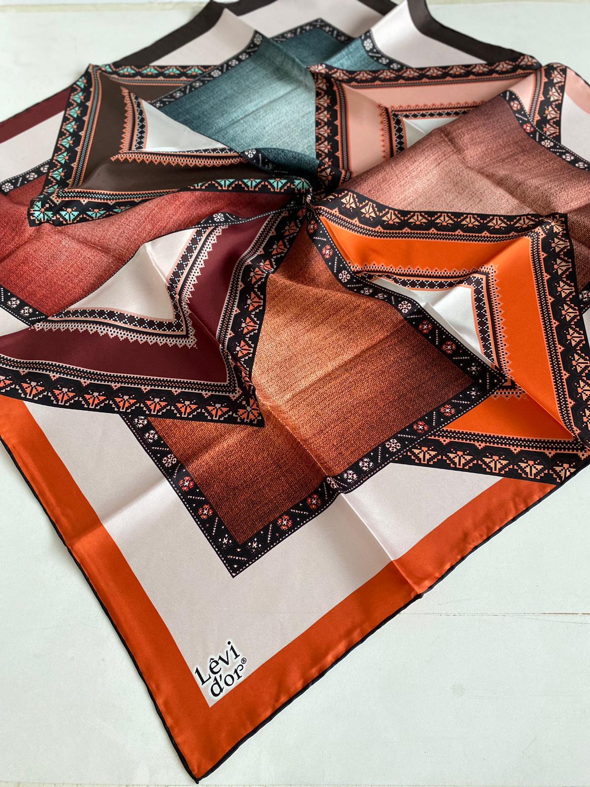 Levidor Orange Patterned Twill Silk Scarf 3691