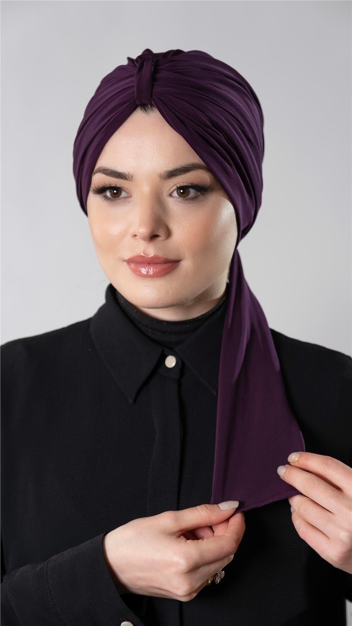Mürdüm Pratik Hazır Geçmeli Tesettür Bone Sandy Kumaş Atkılı  2204_07