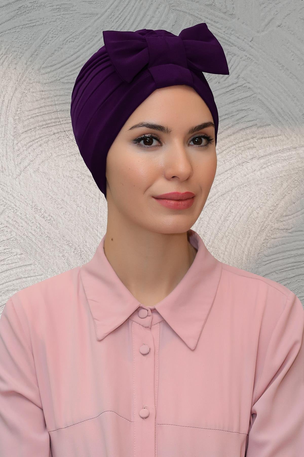 Mürdüm Pratik Hazır Geçmeli Tesettür Bone Sandy Kumaş Fiyonklu Büzgülü 7010_07