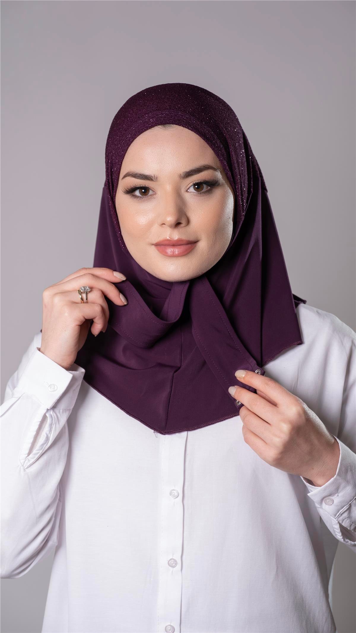 Mürdüm Pratik Hazır Geçmeli Tesettür Eşarp Sandy Kumaş Arkadan Çıtçıtlı 2206_07